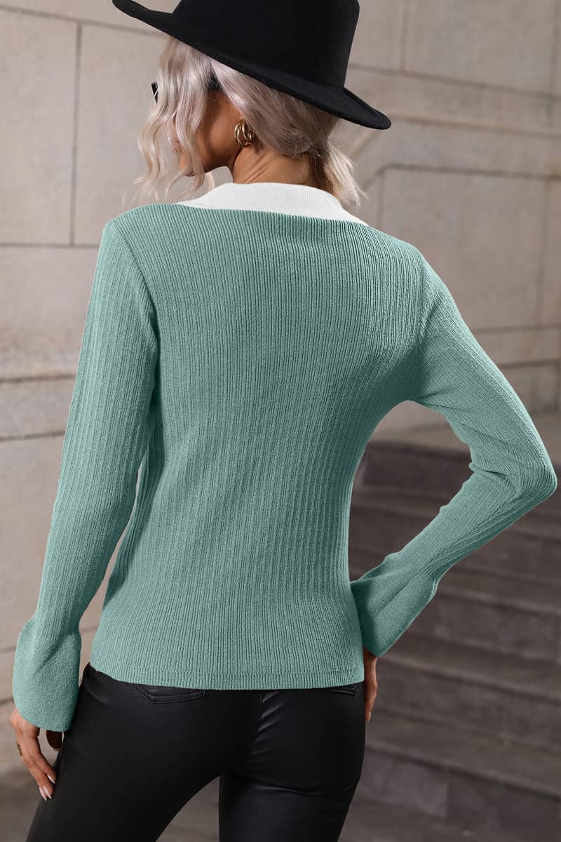 Bell sleeve lapel sweater