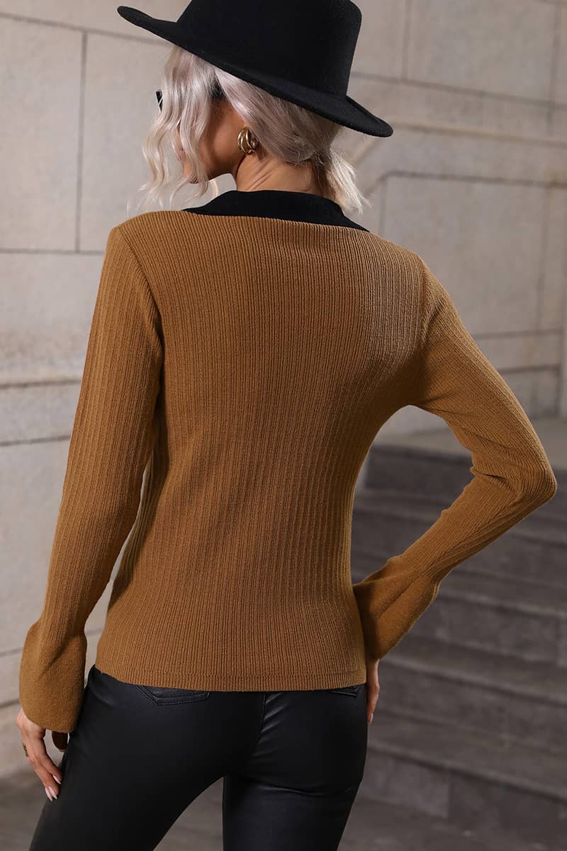 Pullover mit Revers und Glockenärmeln