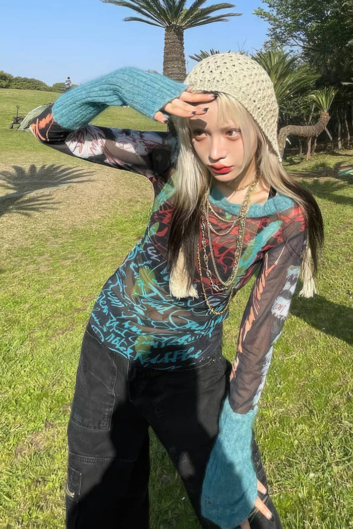 Unsuited Mesh Layering Tee (print)