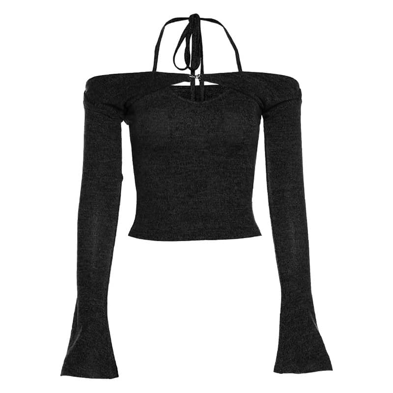 Pure color T-shirt halter neck open back sexy vest suit for women