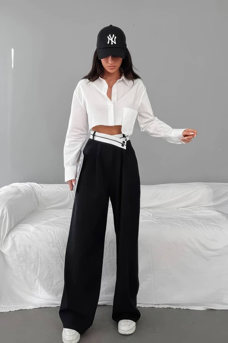 Navel cropped asymmetrical white shirt