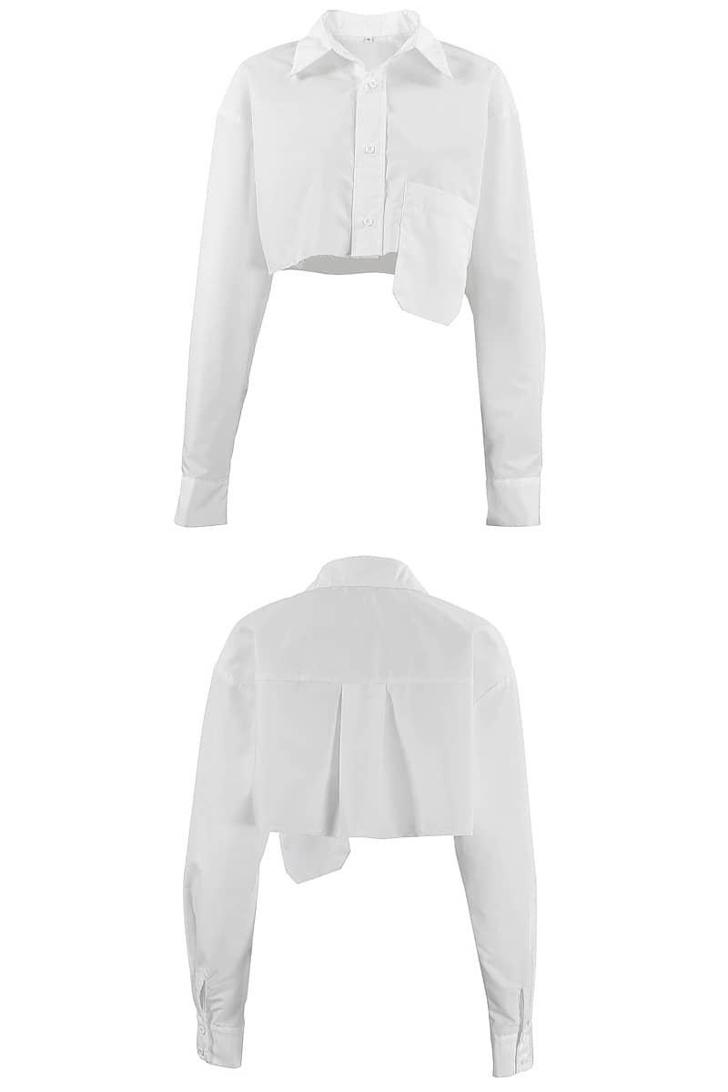 Navel cropped asymmetrical white shirt