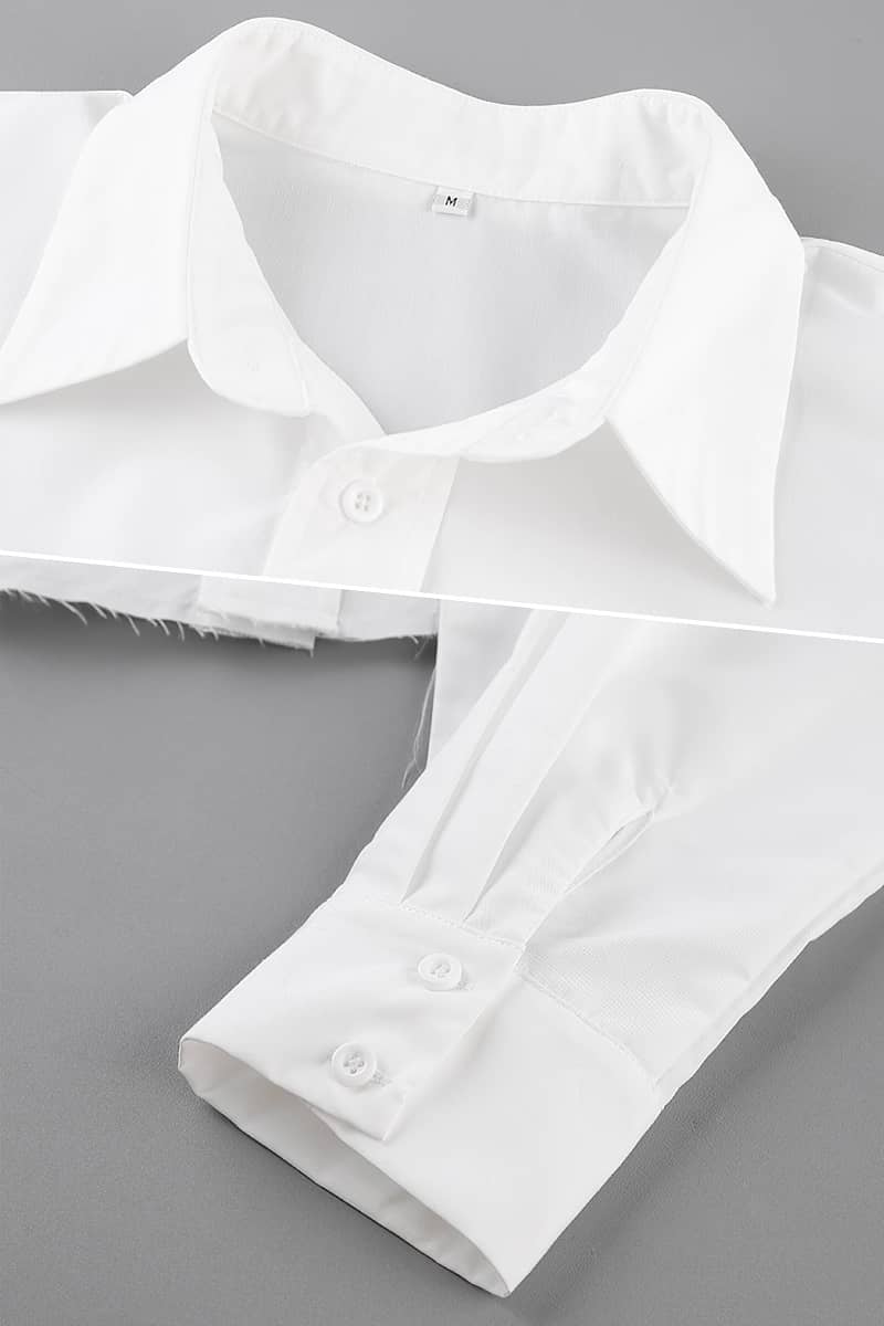 Navel cropped asymmetrical white shirt
