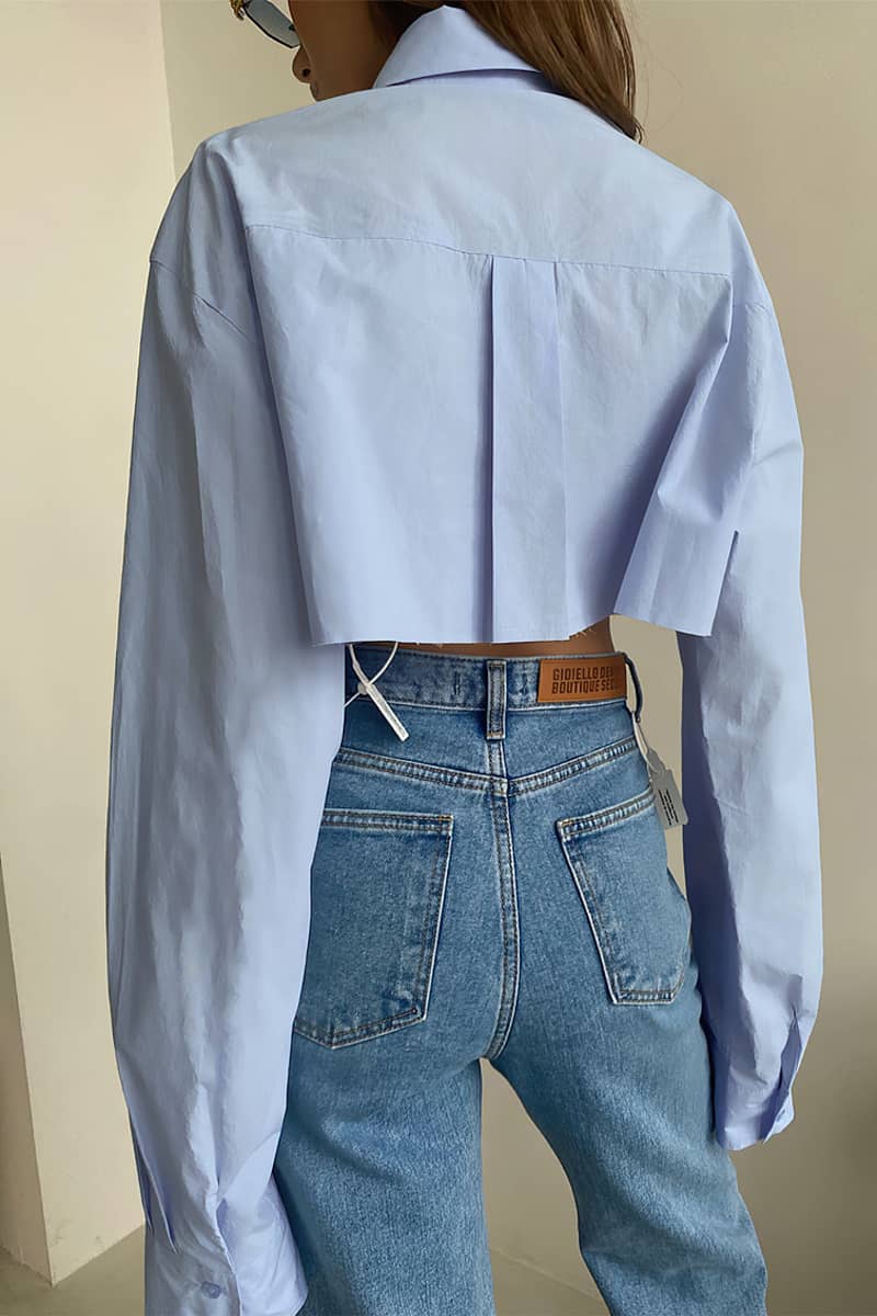 Navel cropped asymmetrical white shirt