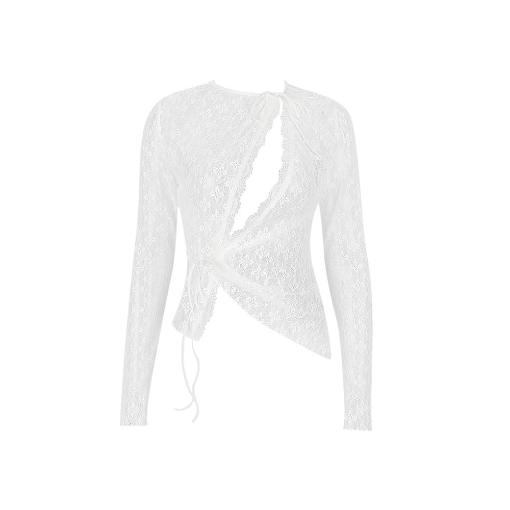 Long Sleeve Lace Cutout Cardigan Top