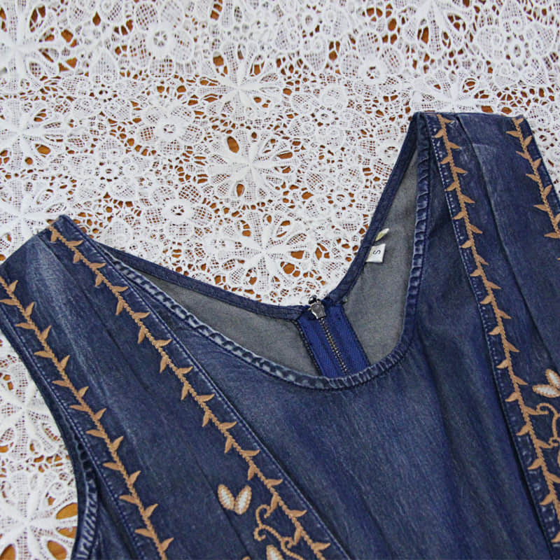 Simple casual retro embroidered denim jumpsuit  | YonPop
