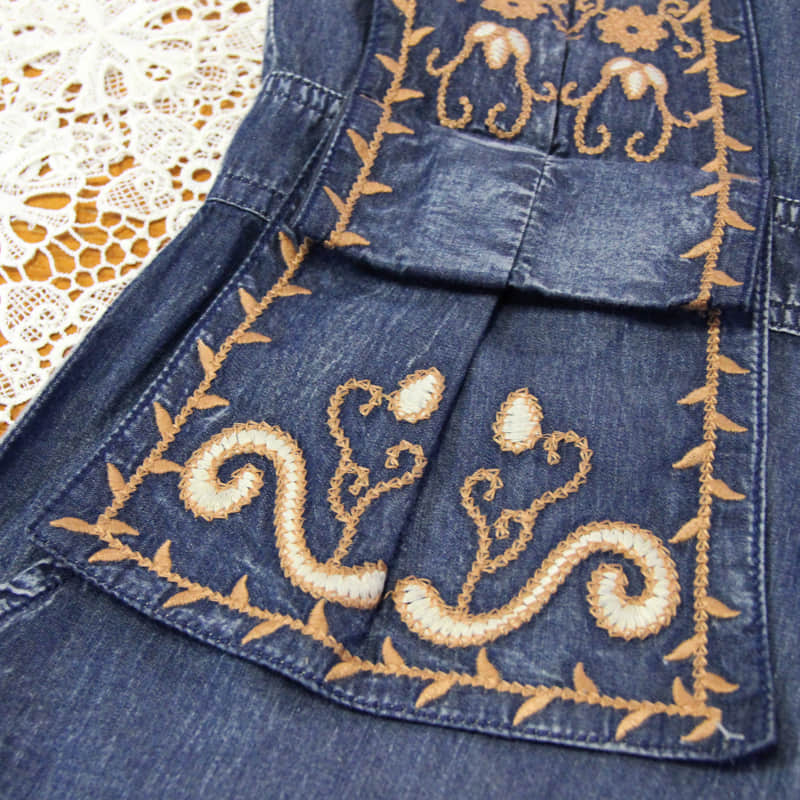 Simple casual retro embroidered denim jumpsuit  | YonPop