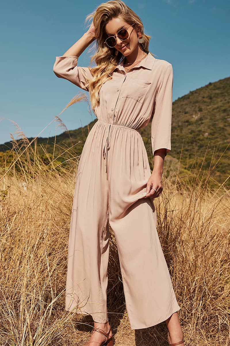 Women's three-quarter sleeve wide-leg jumpsuit XL | YonPop