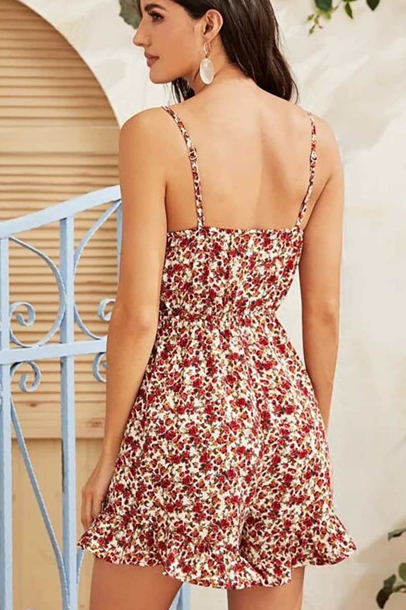 Floral sling bow skirt sexy backless one-piece XL | YonPop