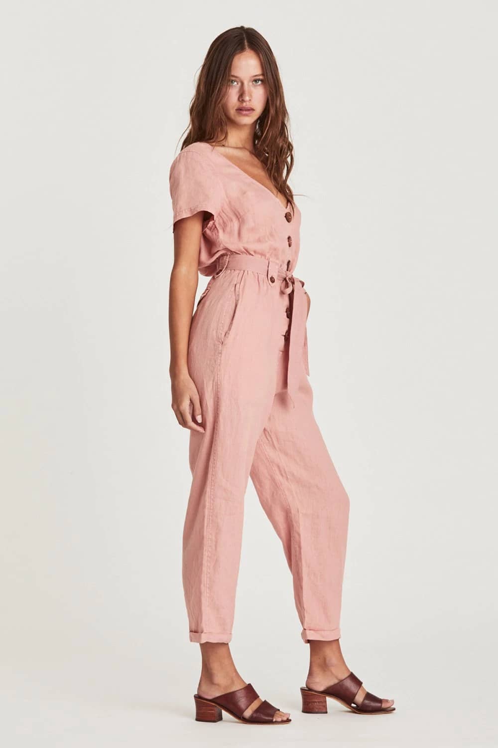 Single-breasted all-match cropped jumpsuit Pink / XL | YonPop