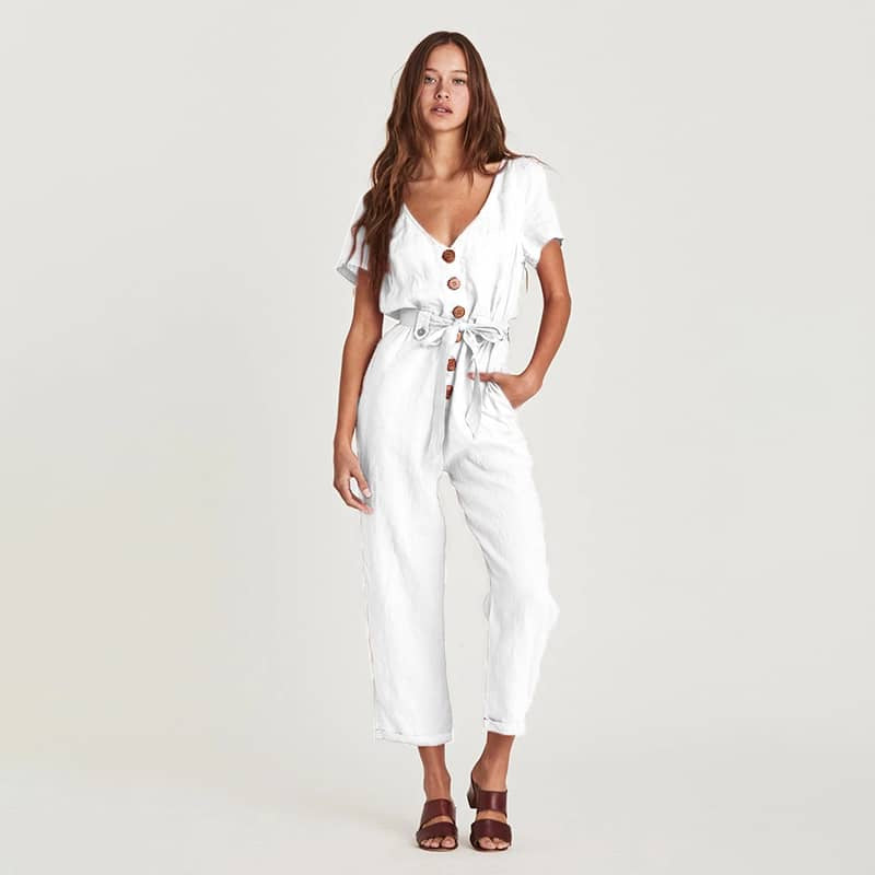 Single-breasted all-match cropped jumpsuit White / XL | YonPop
