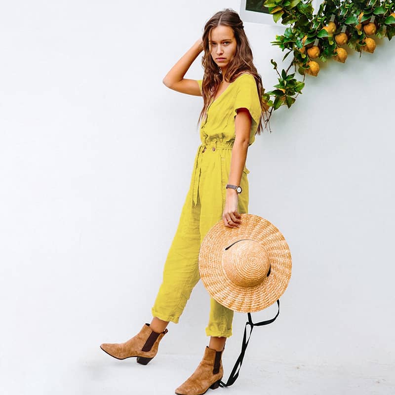 Single-breasted all-match cropped jumpsuit Yellow / XL | YonPop