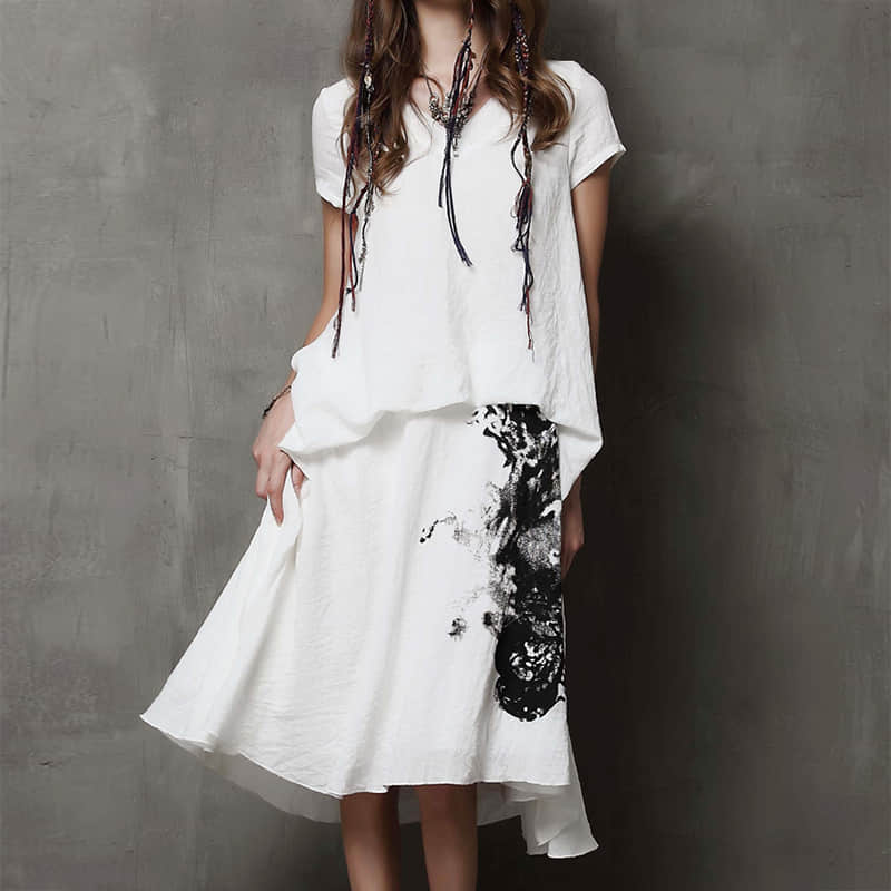 Summer printed short-sleeved loose plus size dress  | YonPop