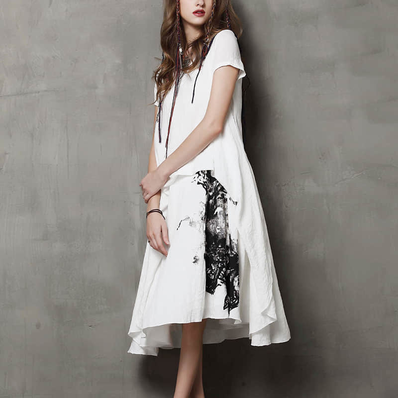 Summer printed short-sleeved loose plus size dress  | YonPop