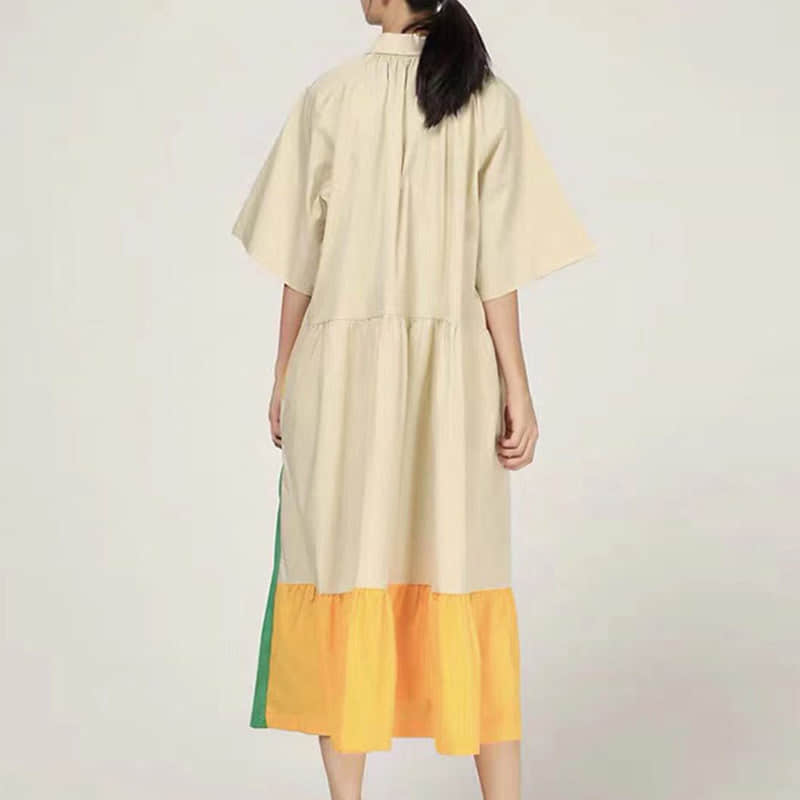 Fashion Contrast stitching shirt dress  | YonPop