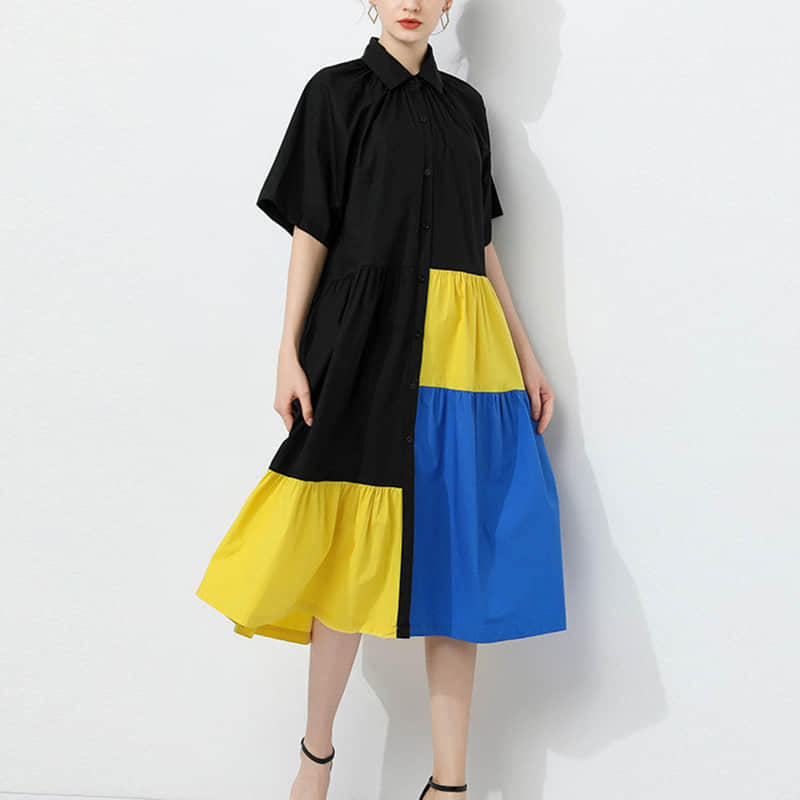 Fashion Contrast stitching shirt dress  | YonPop