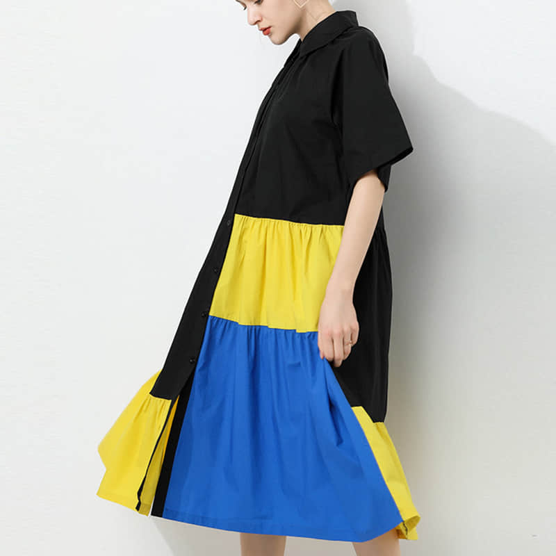 Fashion Contrast stitching shirt dress  | YonPop