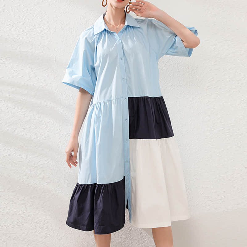 Fashion Contrast stitching shirt dress  | YonPop