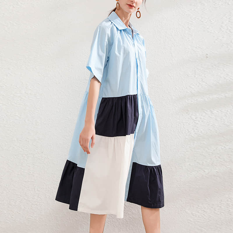 Fashion Contrast stitching shirt dress  | YonPop