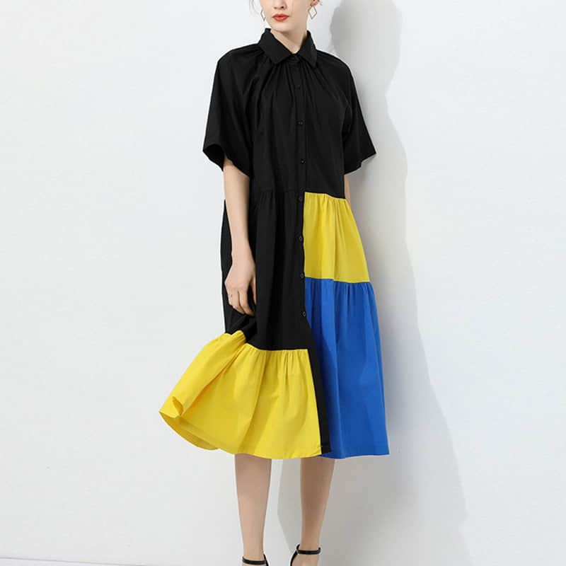 Fashion Contrast stitching shirt dress  | YonPop