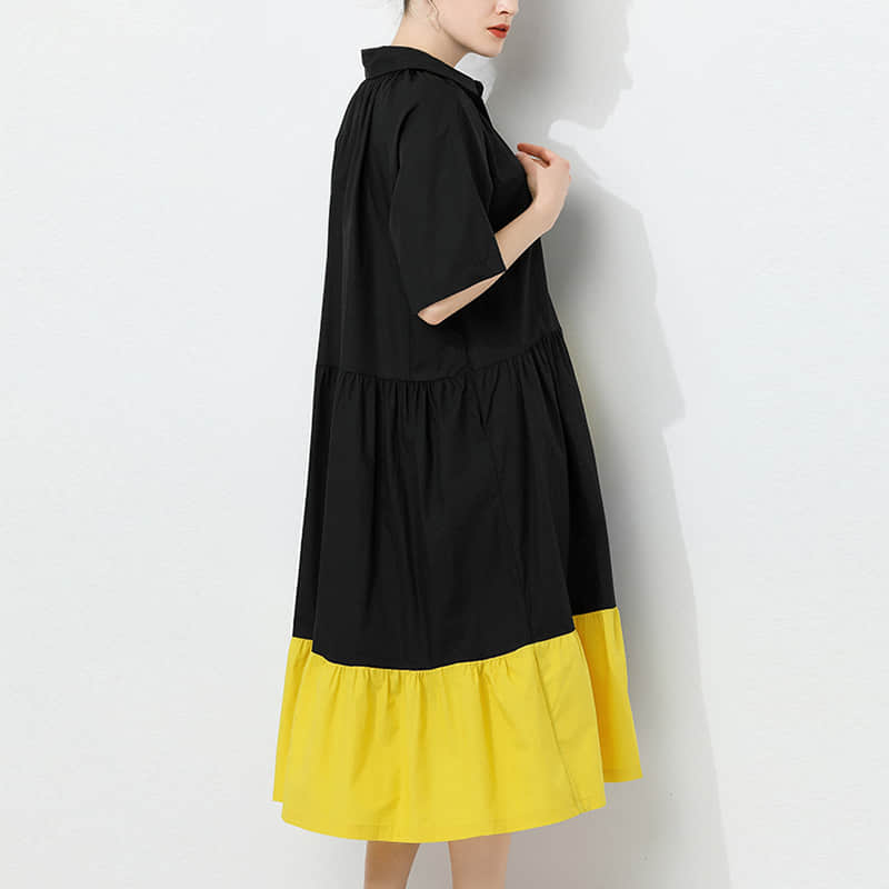 Fashion Contrast stitching shirt dress  | YonPop