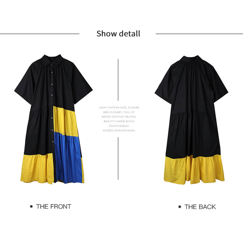 Fashion Contrast stitching shirt dress  | YonPop