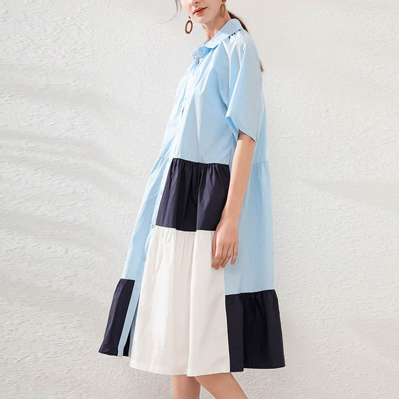 Fashion Contrast stitching shirt dress LightBlue / 4XL | YonPop