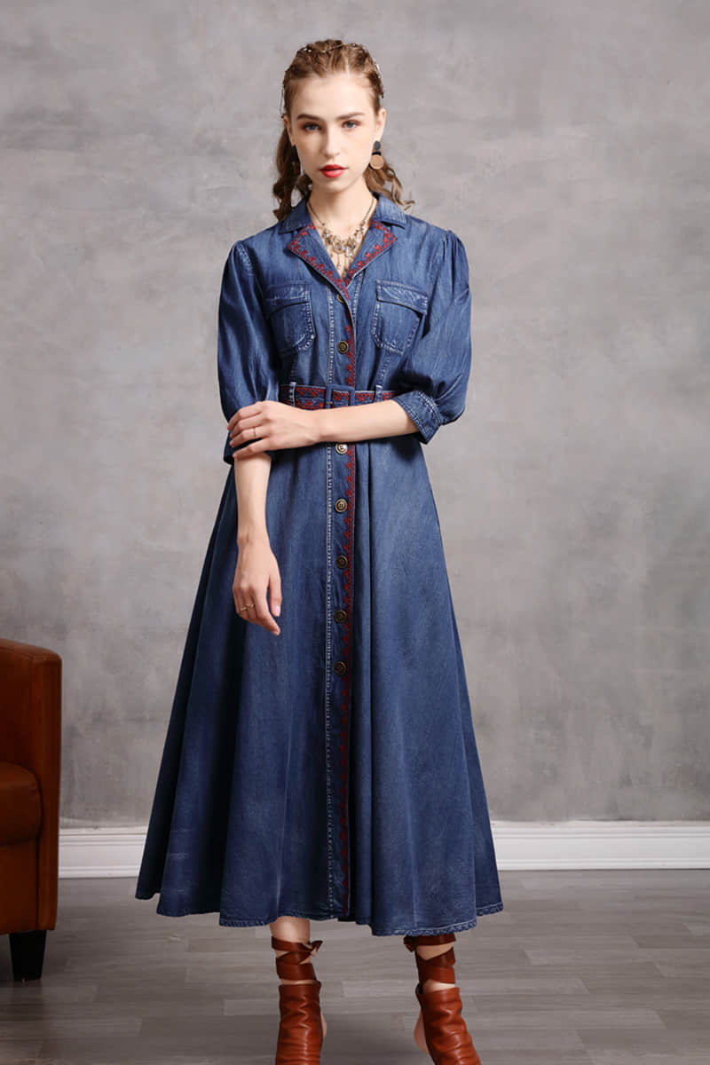 Mid-length belted Denim dress M | YonPop