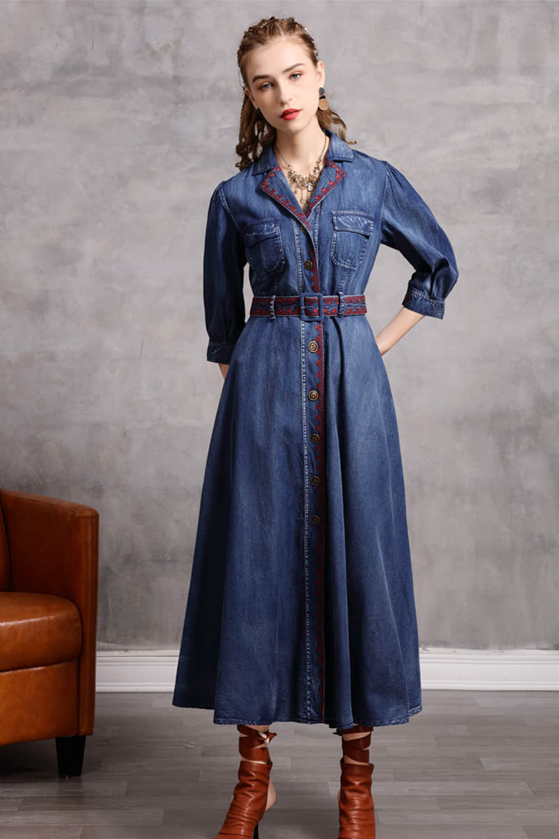 Mid-length belted Denim dress 3XL | YonPop