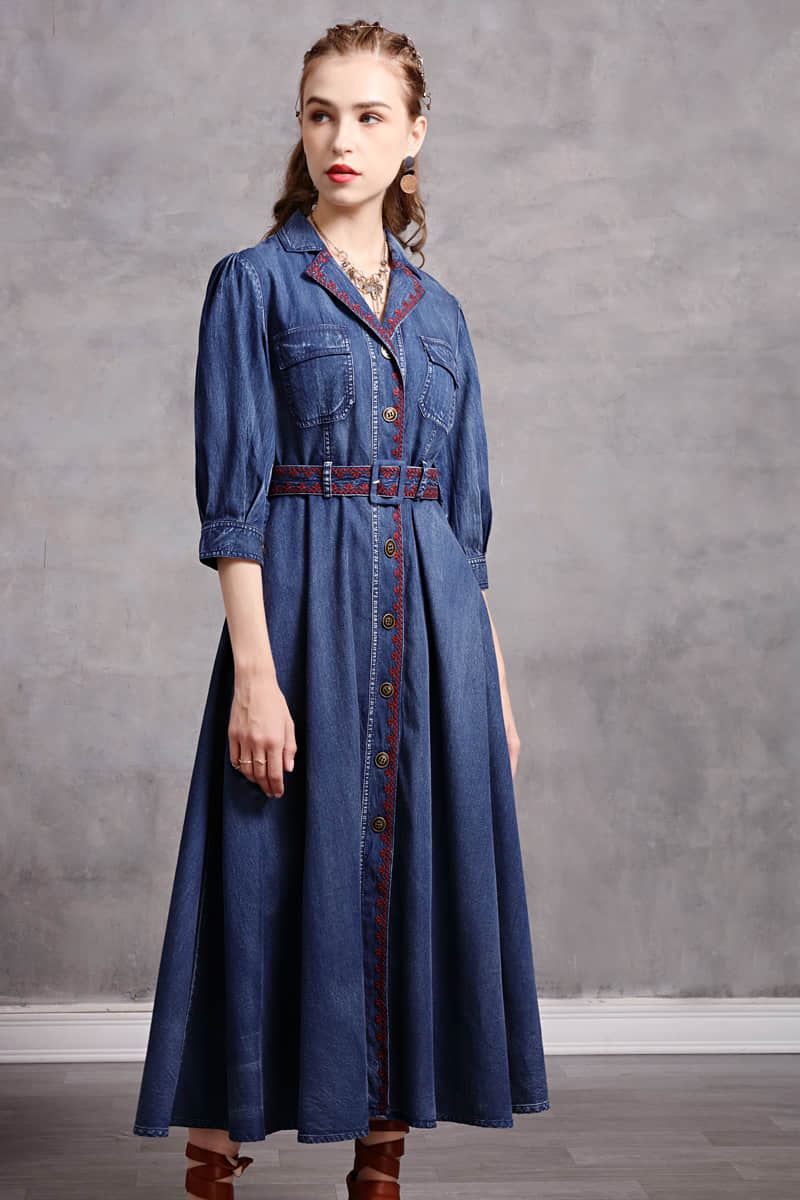 Mid-length belted Denim dress 2XL | YonPop