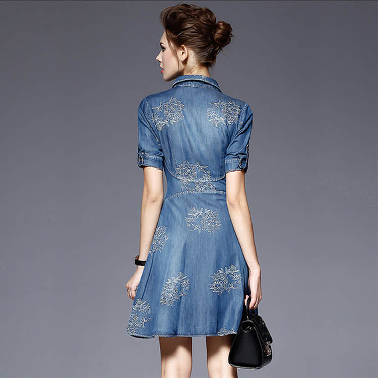 Women's embroidered slim-fit denim plus size dress  | YonPop