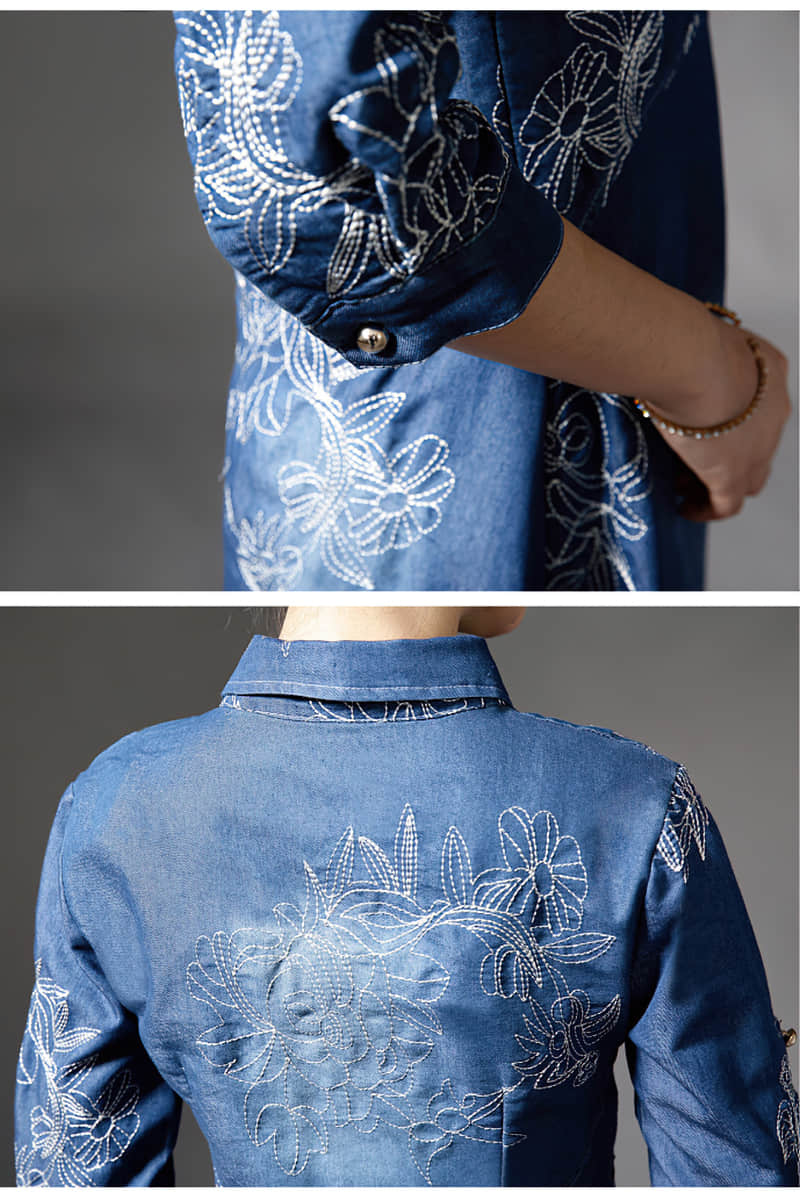 Women's embroidered slim-fit denim plus size dress  | YonPop