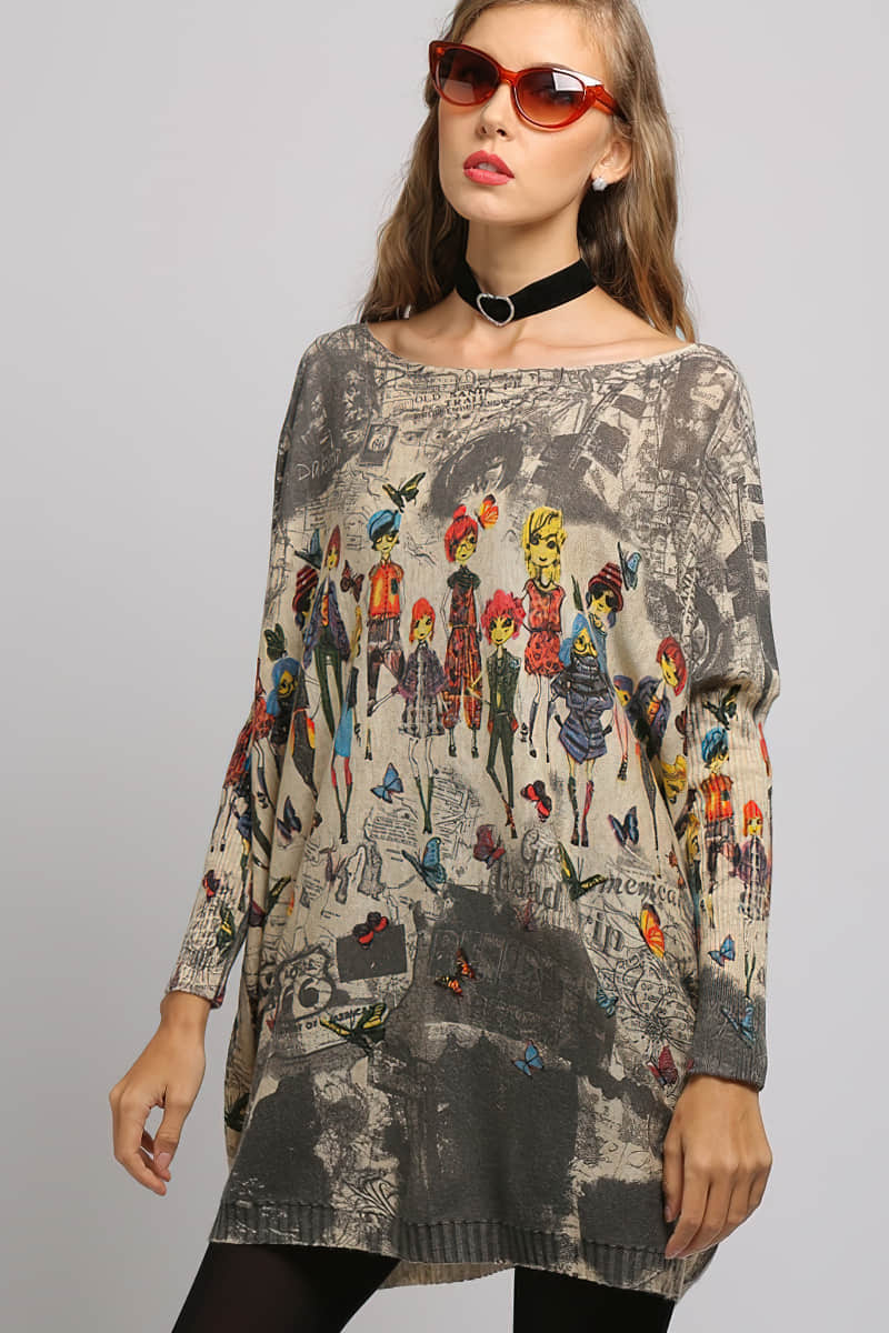 Loose and simple printed sweater  | YonPop