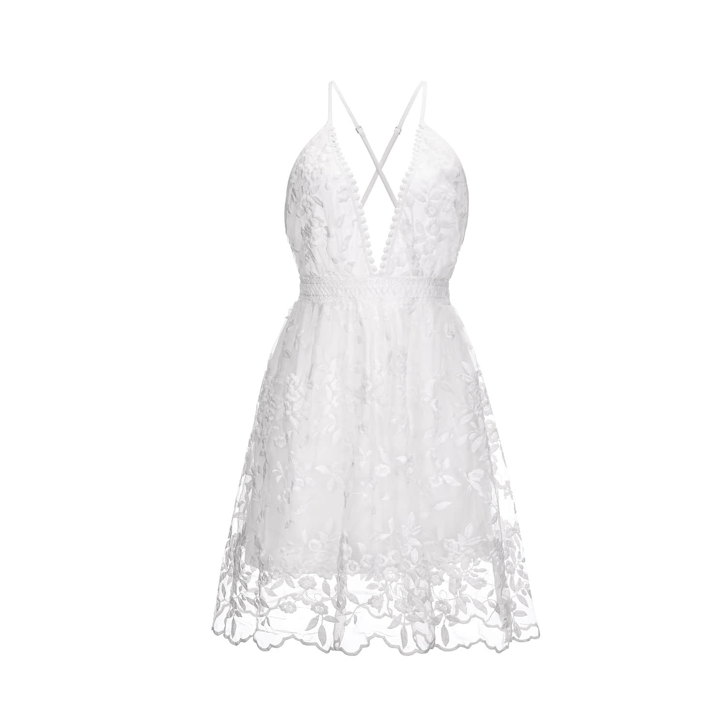 Lace long skirt V-neck open back dress  | YonPop