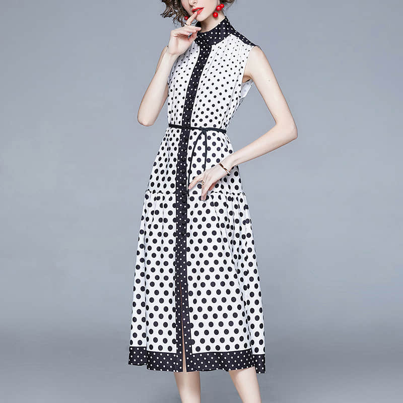 Black and white polka dot sleeveless dress L | YonPop