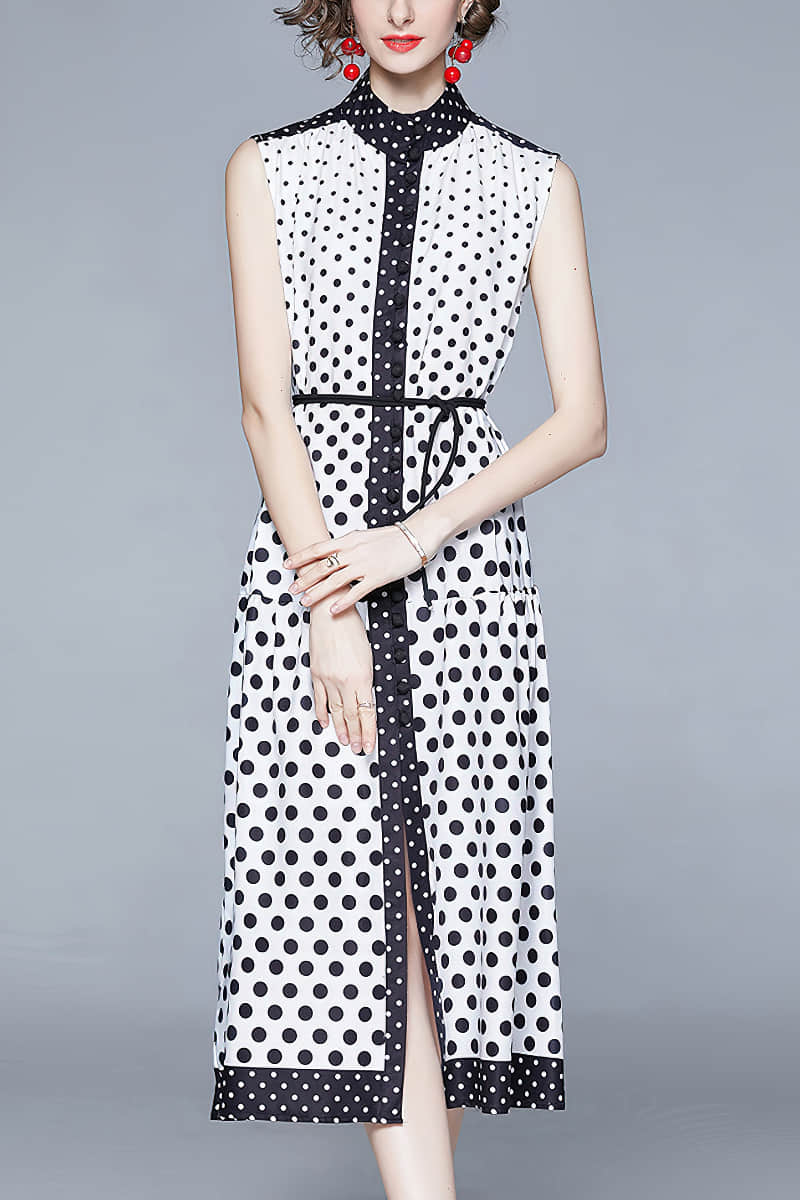 Black and white polka dot sleeveless dress 2XL | YonPop