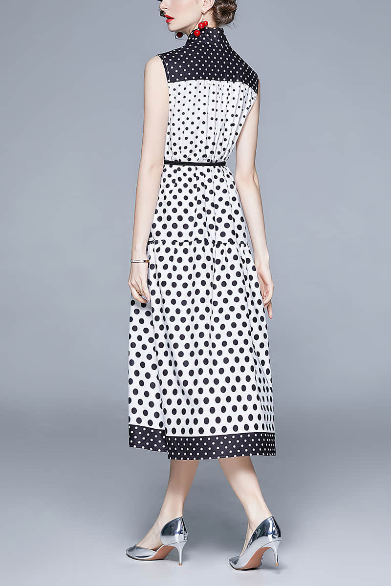 Black and white polka dot sleeveless dress  | YonPop