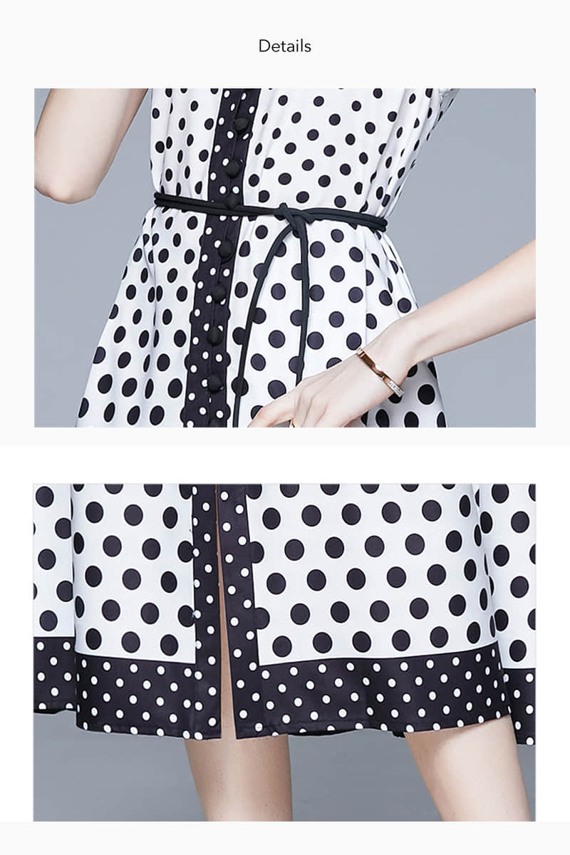 Black and white polka dot sleeveless dress  | YonPop