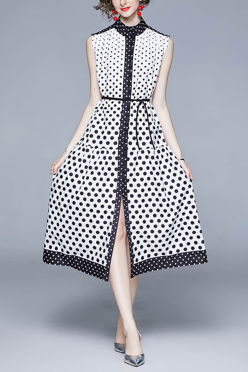 Black and white polka dot sleeveless dress XL | YonPop