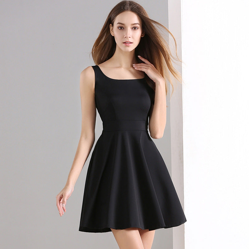 Sleeveless slim slimming bottoming dress Black / S | YonPop