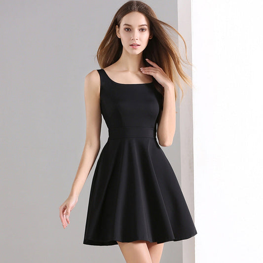 Sleeveless slim slimming bottoming dress Black / S | YonPop