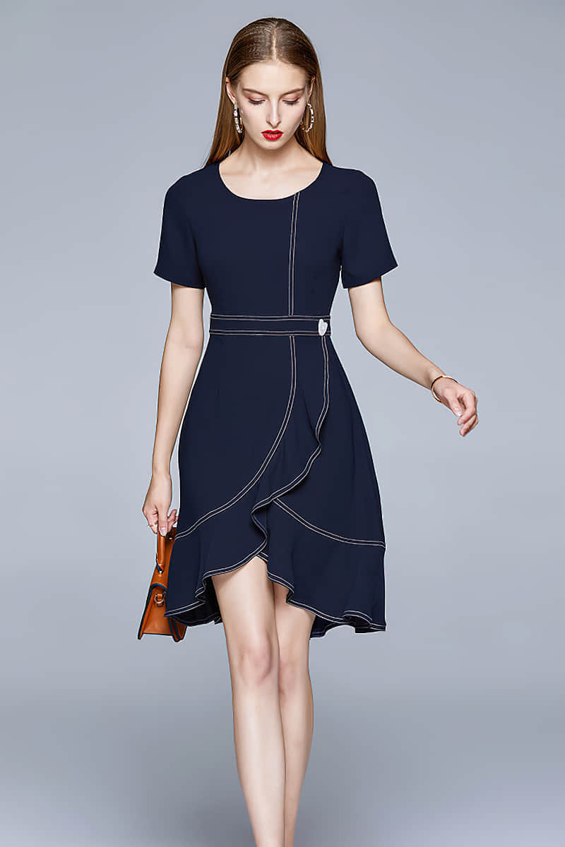 Round neck short sleeve fishtail ruffle dress 2XL | YonPop