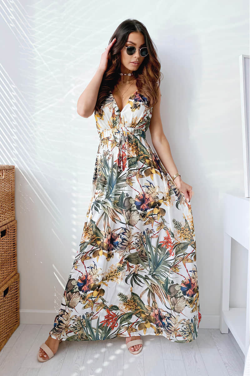 Women's summer print tie dress White / M | YonPop