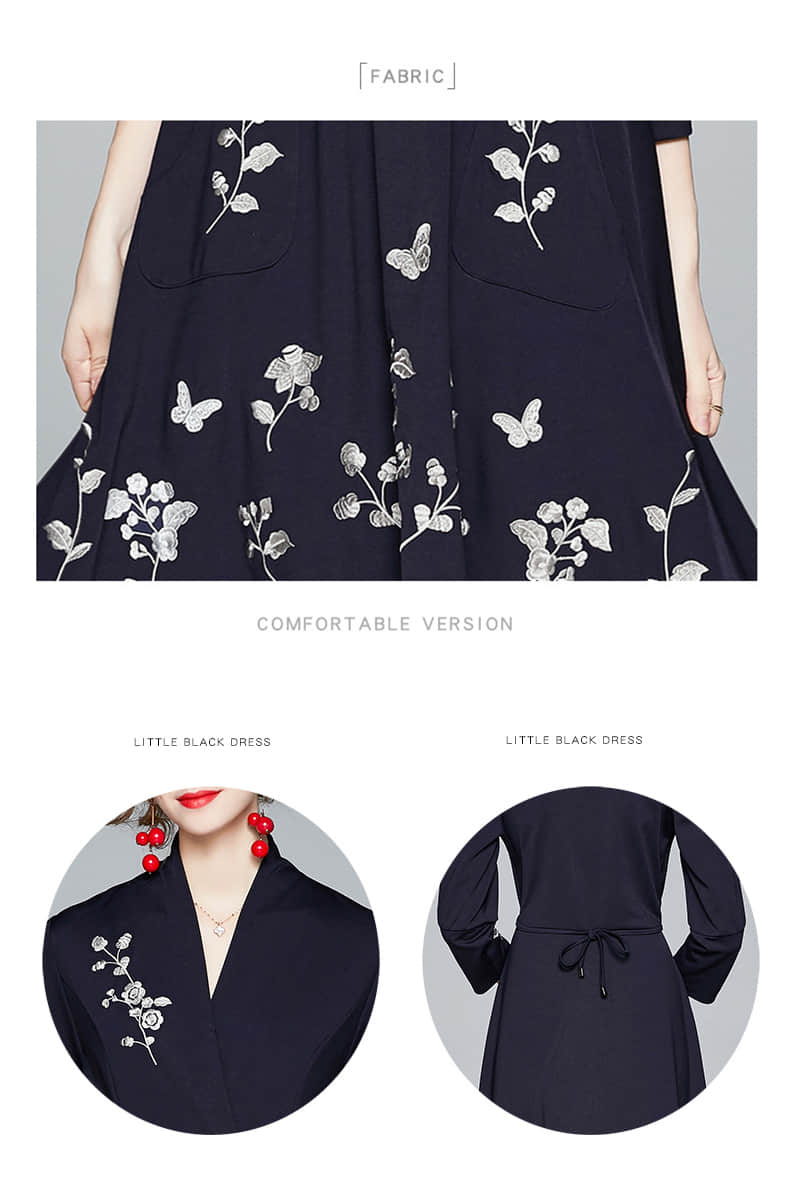 Spring V-neck embroidered dress  | YonPop