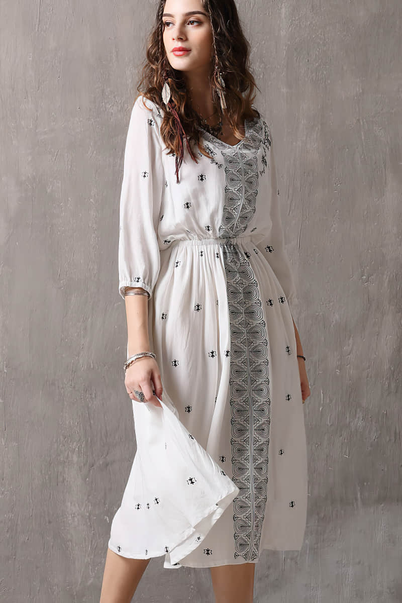 Vintage embroidered three-quarter sleeve dress M | YonPop