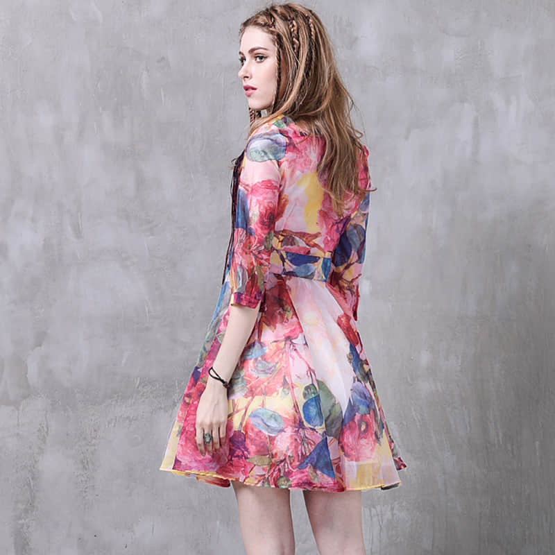 Puff sleeve print dress  | YonPop