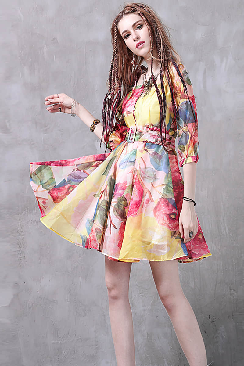 Puff sleeve print dress  | YonPop