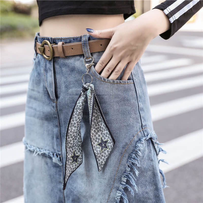 Mid-length irregular A-line skirt with raw edges L | YonPop
