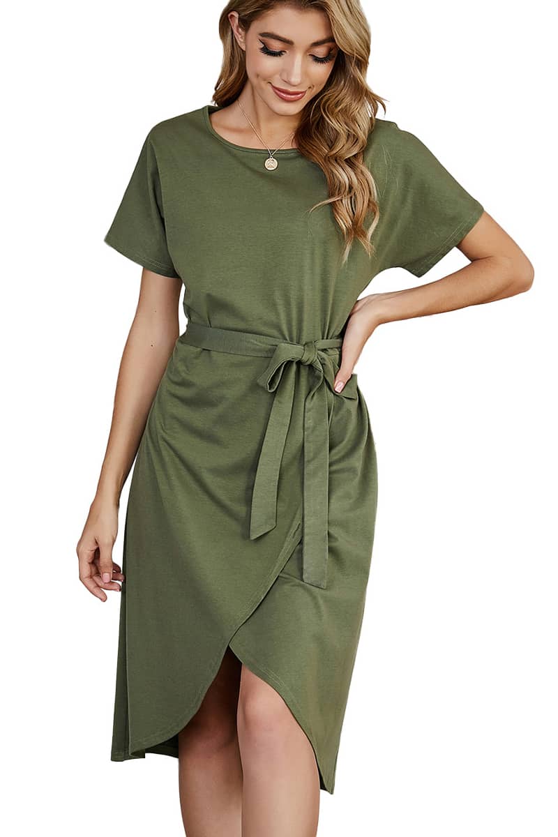 Irregular short-sleeved mid-length dress XL | YonPop