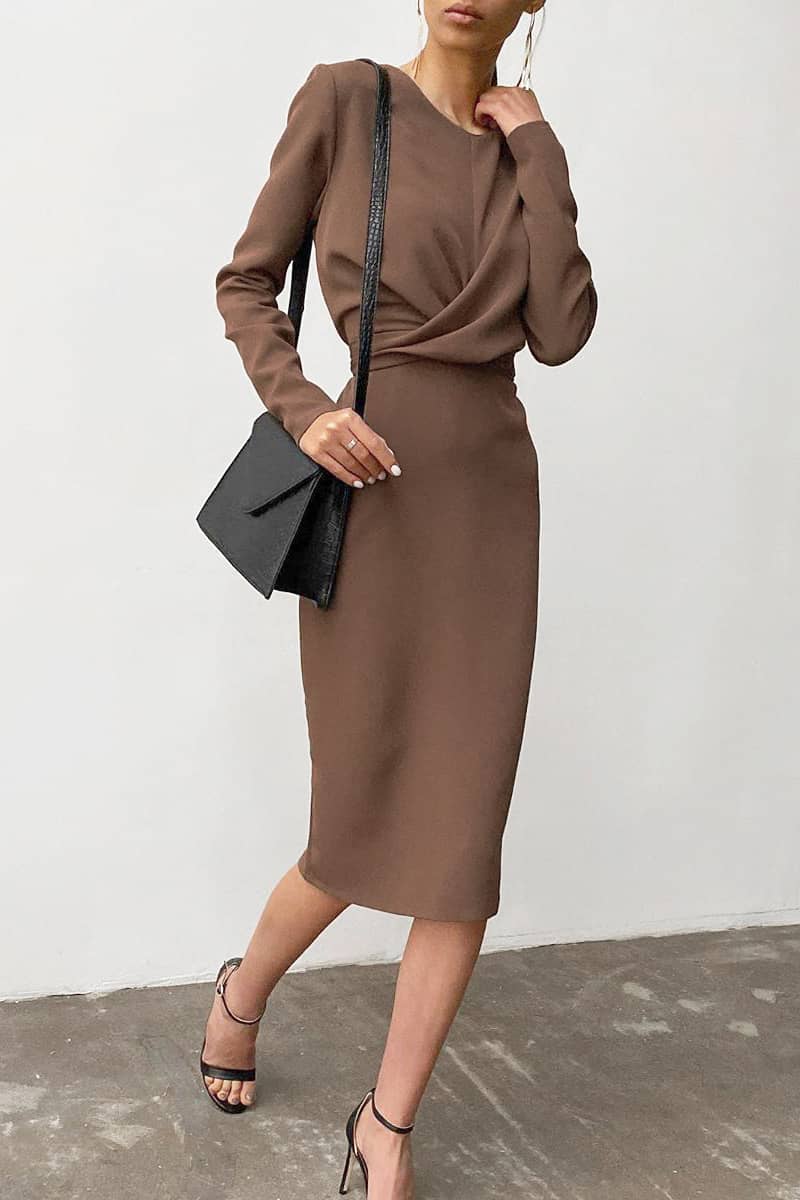 Women's round neck waist long sleeve dress Sienna / L | YonPop